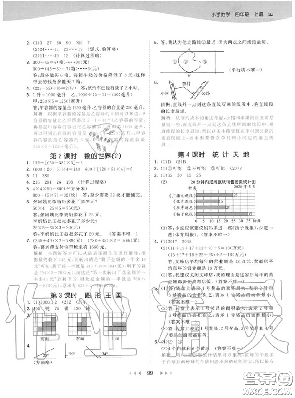 小兒郎2020秋53天天練四年級數(shù)學上冊蘇教版參考答案