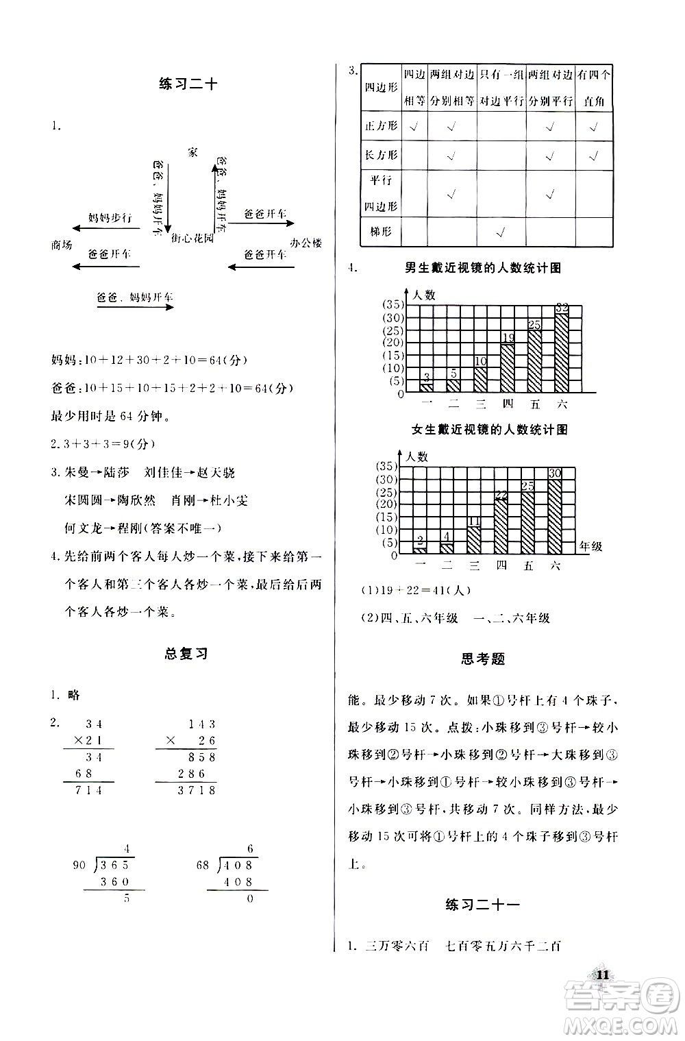 湖北教育出版社2020秋小學數(shù)學丟分題四年級上人教版參考答案