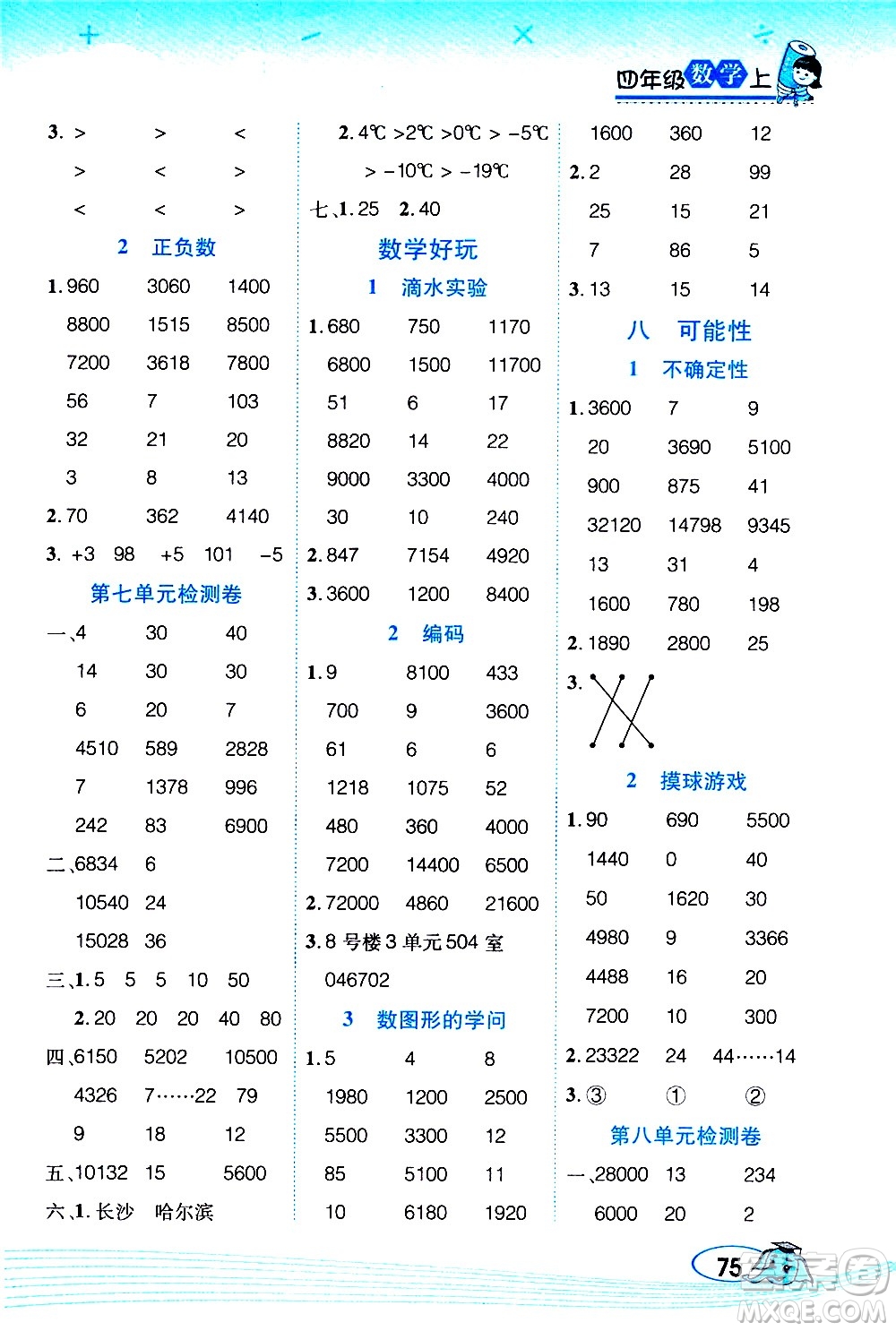 西安出版社2020年幫你學(xué)口算題卡數(shù)學(xué)四年級上冊BS北師版參考答案