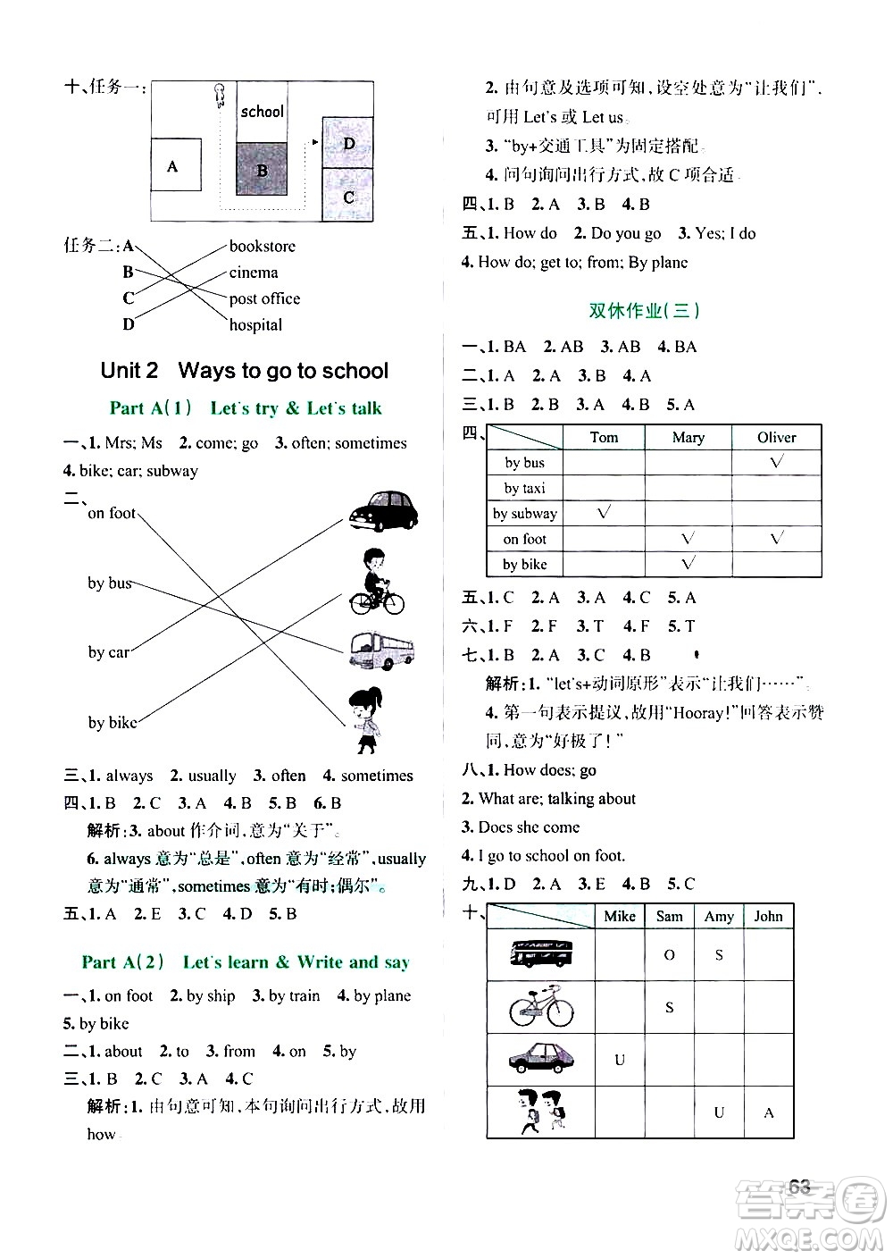 遼寧教育出版社2020秋小學(xué)學(xué)霸作業(yè)本英語六年級上RJ人教版參考答案