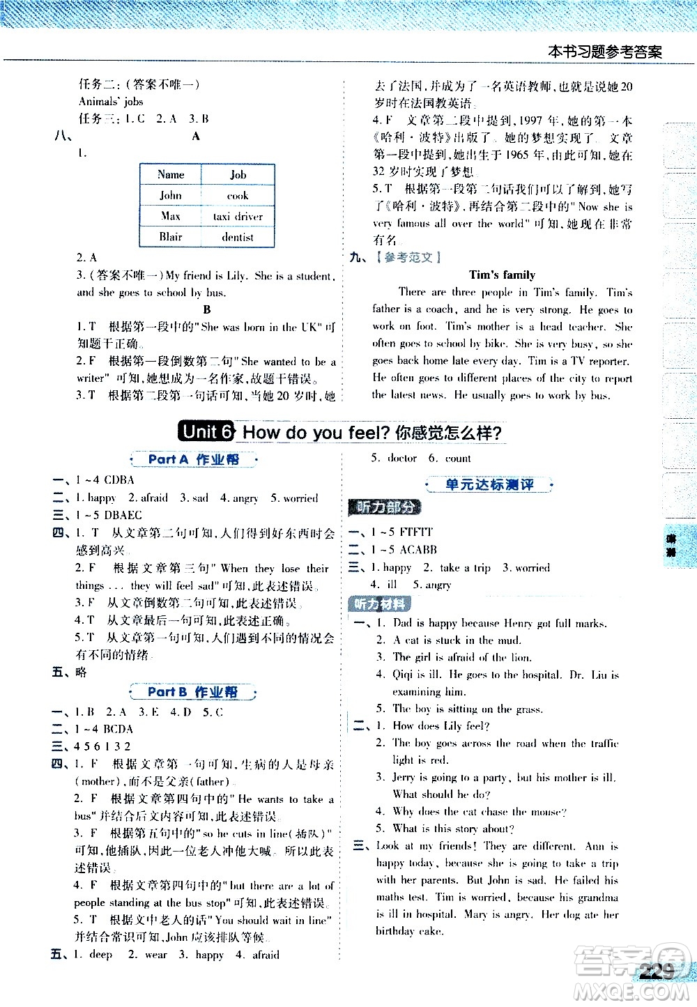 2020秋天星教育教材幫小學(xué)英語六年級上冊RP人教版三起點參考答案