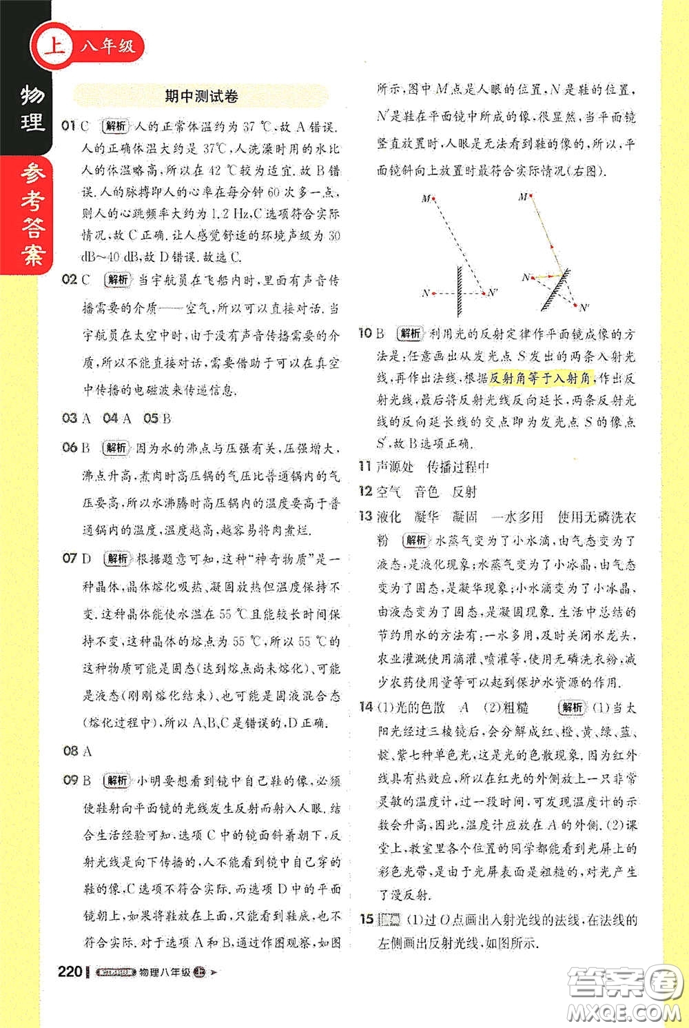 2020秋1+1輕巧奪冠課堂直播八年級物理上冊江蘇科教版答案