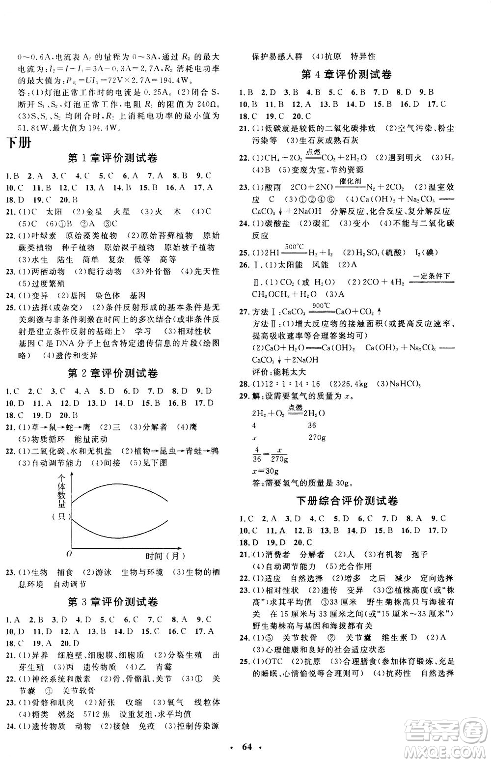 鐘書金牌2020年非常1+1完全題練九年級全一冊科學(xué)ZJ浙教版參考答案