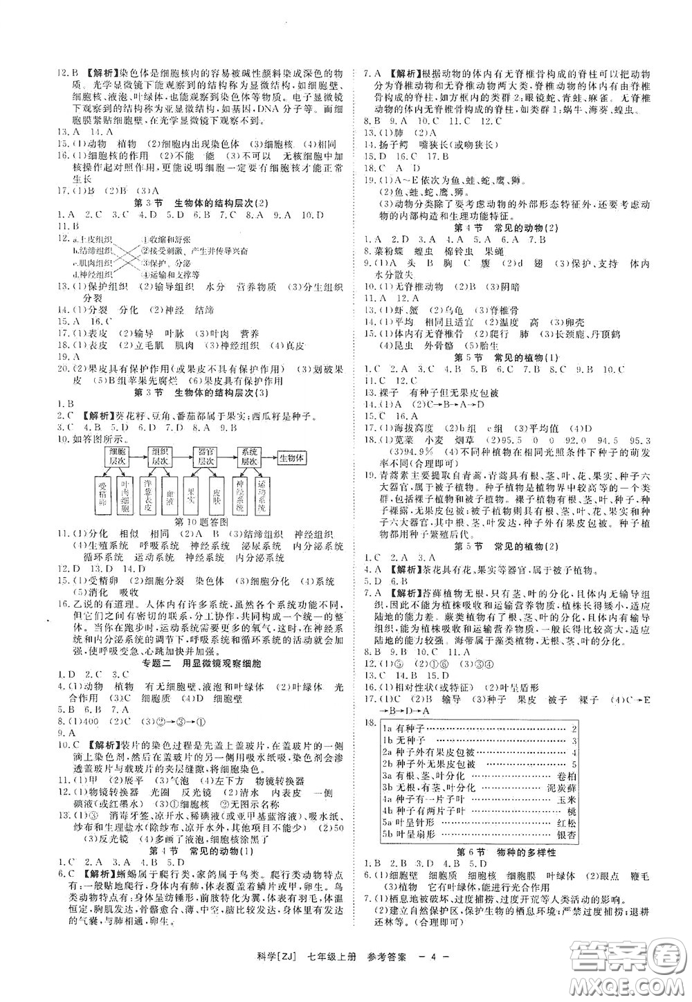 2020全效學(xué)習(xí)課時提優(yōu)七年級科學(xué)上冊浙教版精華版答案