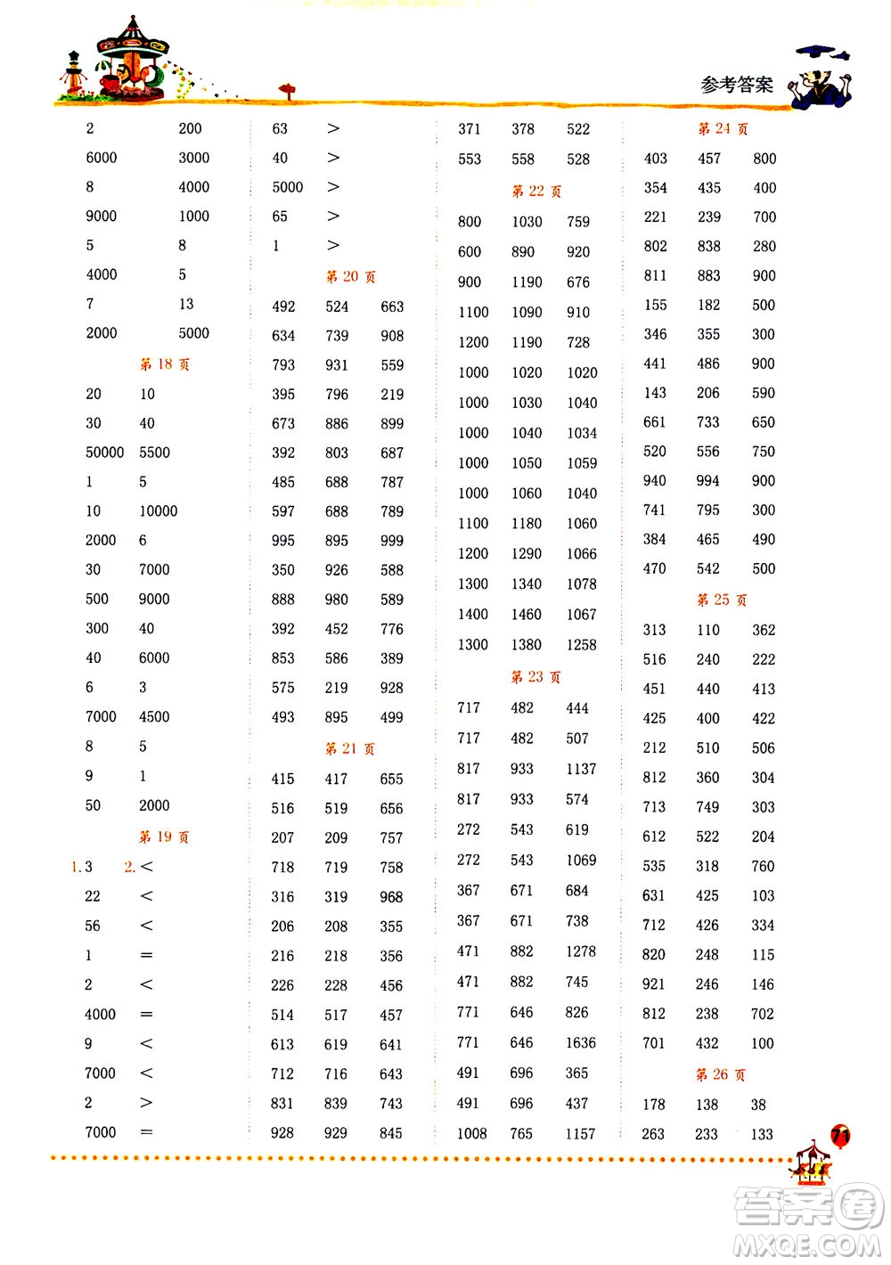 龍門書局2020秋黃岡小狀元口算速算練習(xí)冊三年級數(shù)學(xué)上R人教版參考答案