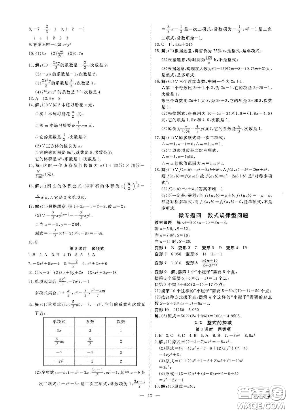 2020全效提分卷七年級數(shù)學上冊人教版答案