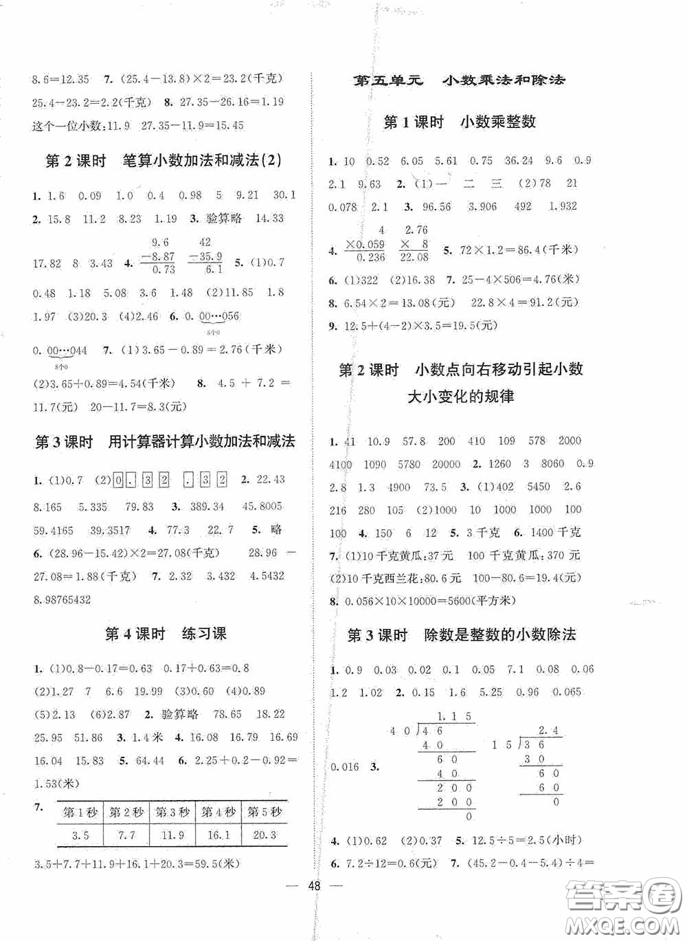 江蘇鳳凰美術(shù)出版社2020課時(shí)精練五年級(jí)數(shù)學(xué)上冊(cè)江蘇版答案