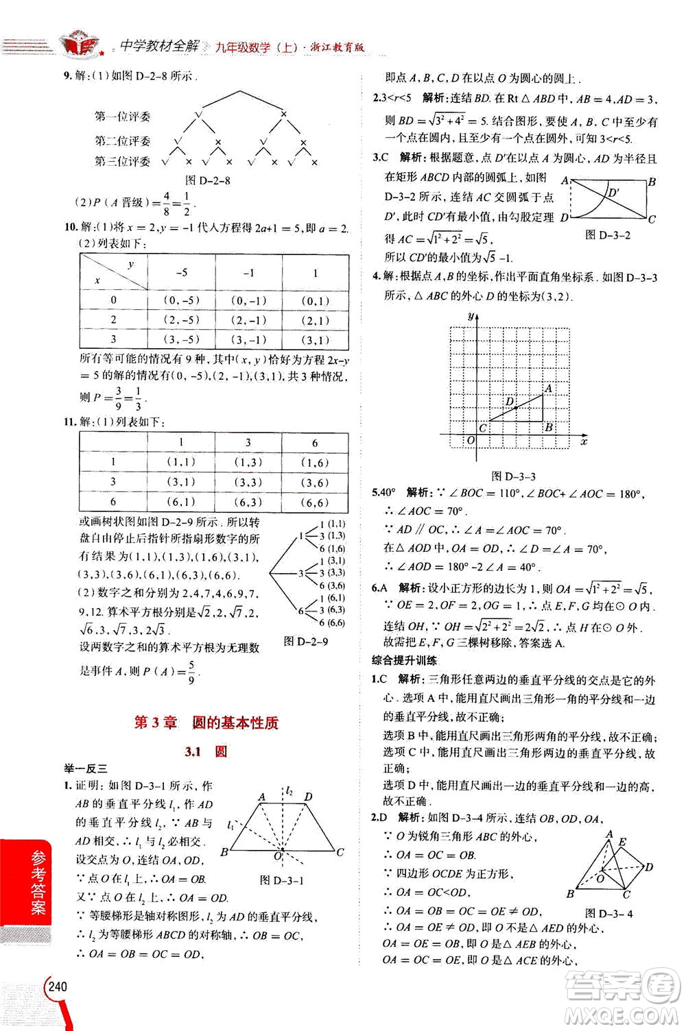 陜西人民教育出版社2020秋中學(xué)教材全解九年級數(shù)學(xué)上浙江教育版參考答案