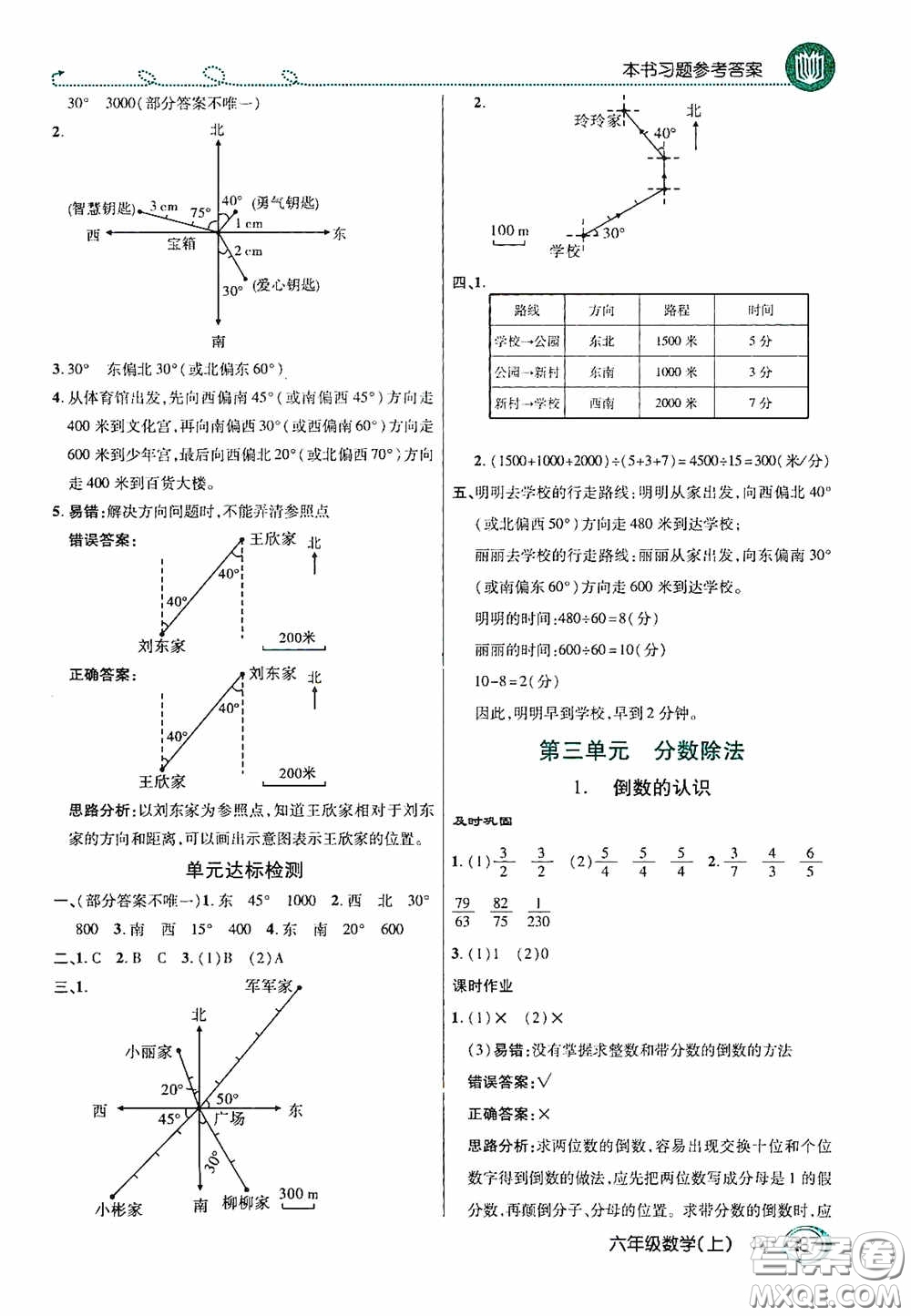 開明出版社2020萬向思維倍速學(xué)習(xí)法六年級(jí)數(shù)學(xué)上冊(cè)人教版答案