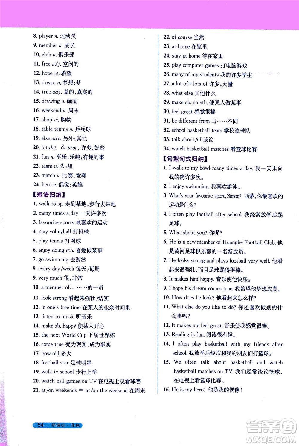 2020秋新教材完全解讀英語(yǔ)七年級(jí)上冊(cè)新課標(biāo)譯林版參考答案