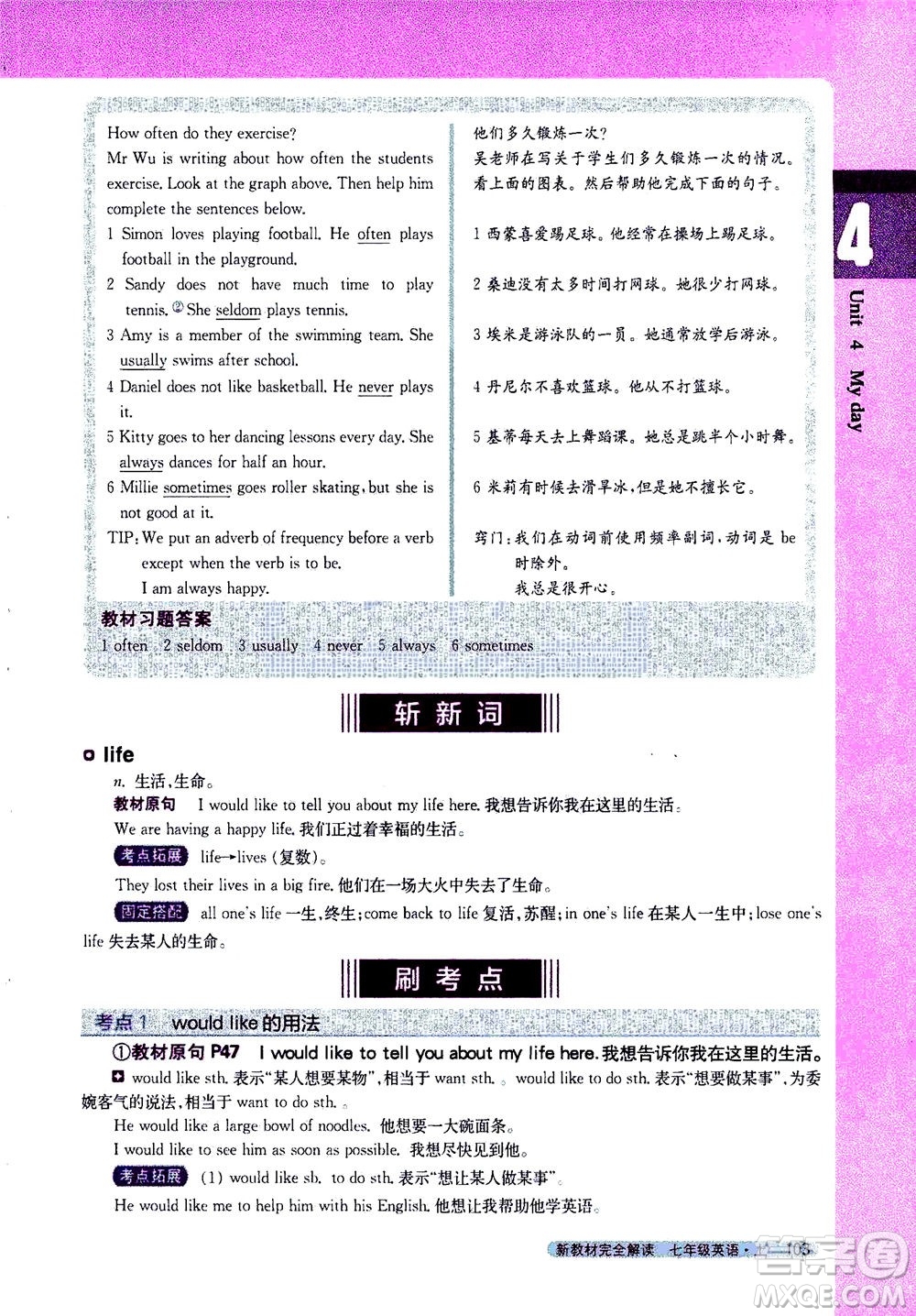 2020秋新教材完全解讀英語(yǔ)七年級(jí)上冊(cè)新課標(biāo)譯林版參考答案