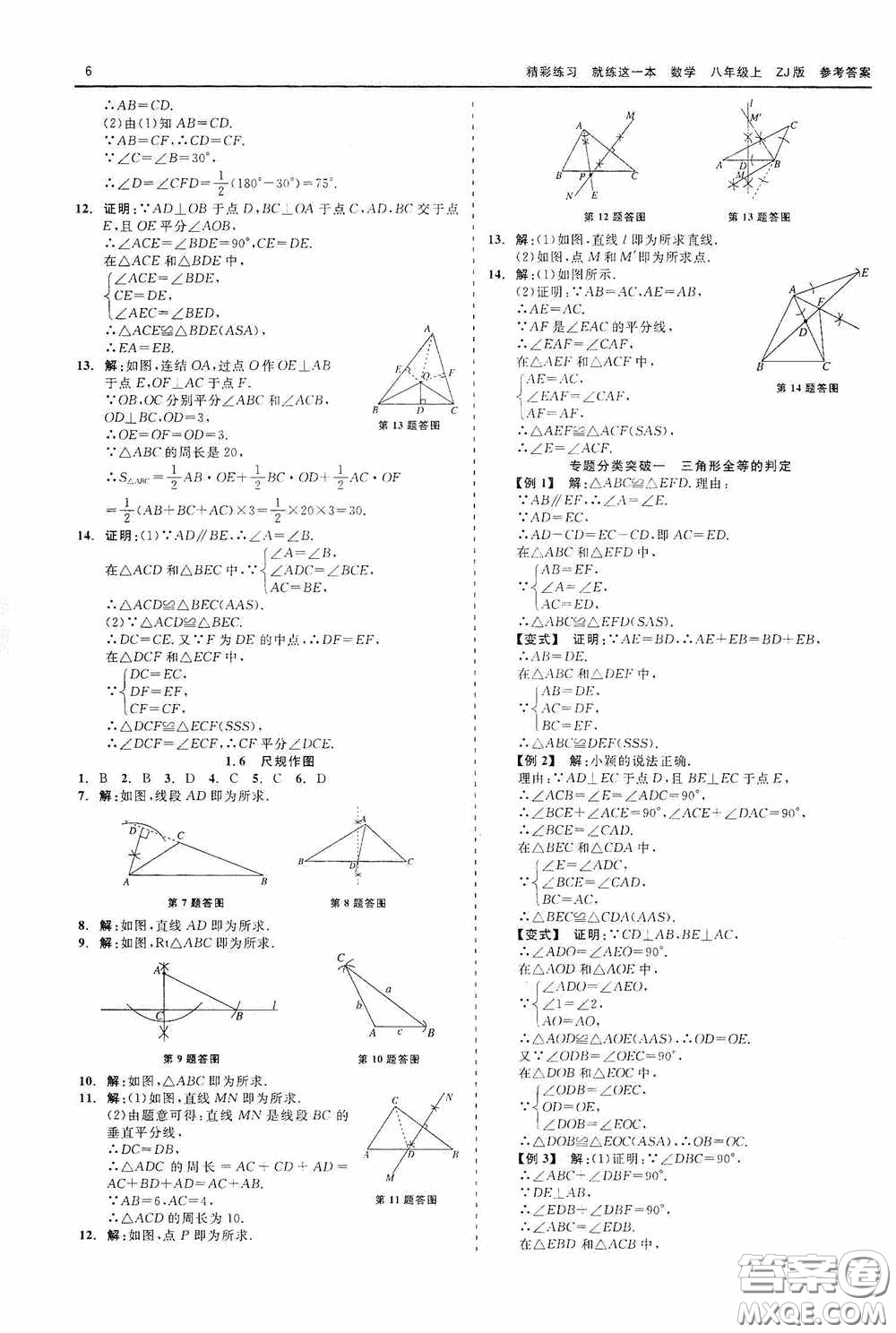 浙江工商大學出版社2020精彩練習就練這一本數學八年級上冊浙教版答案