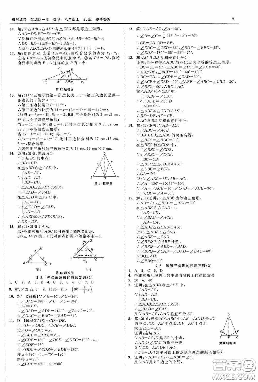 浙江工商大學出版社2020精彩練習就練這一本數學八年級上冊浙教版答案