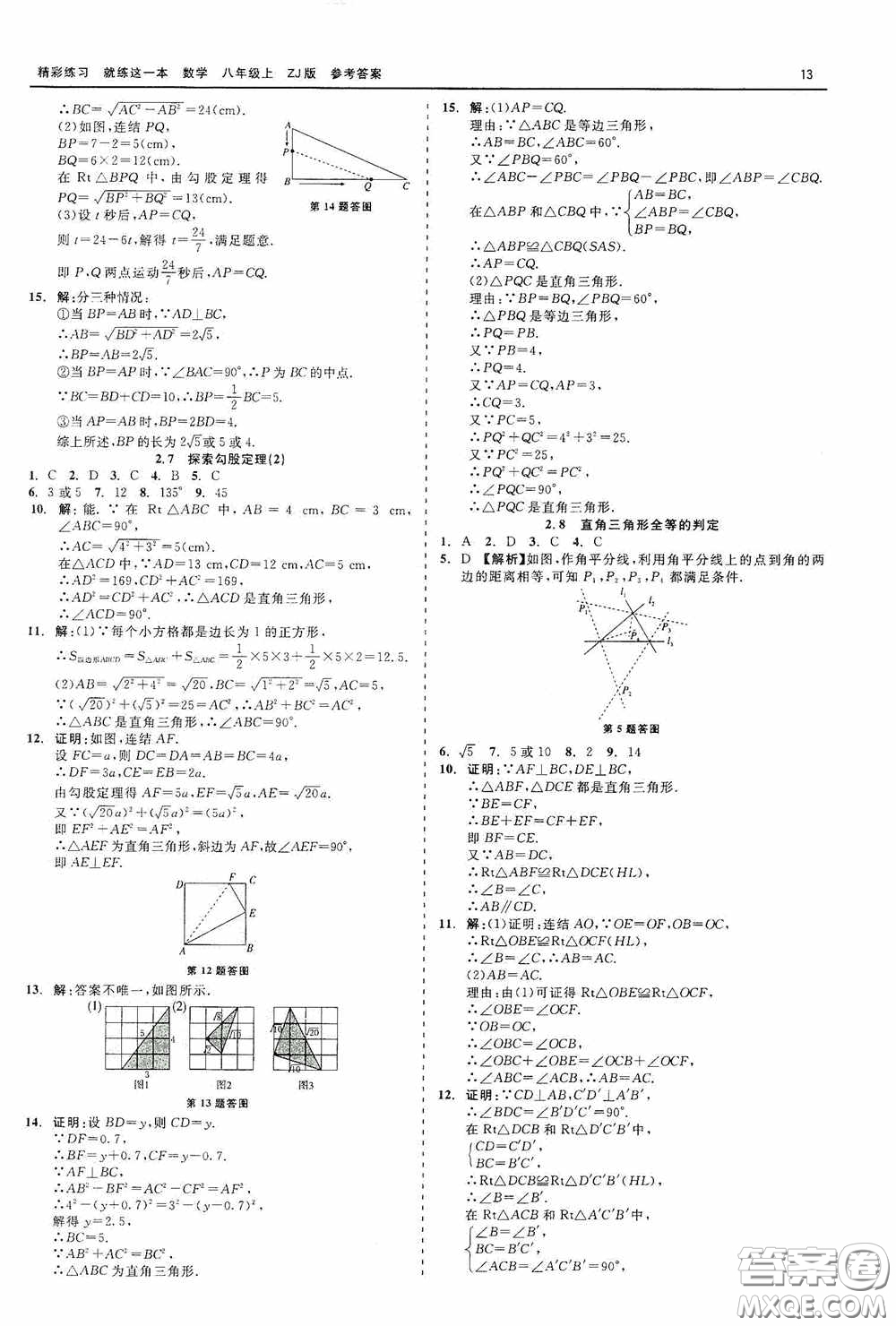 浙江工商大學出版社2020精彩練習就練這一本數學八年級上冊浙教版答案