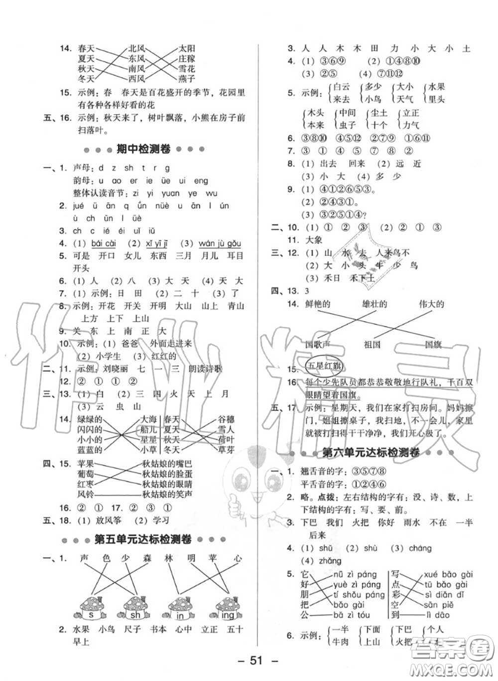 榮德基2020秋新版綜合應(yīng)用創(chuàng)新題典中點(diǎn)一年級(jí)語文上冊(cè)人教版答案