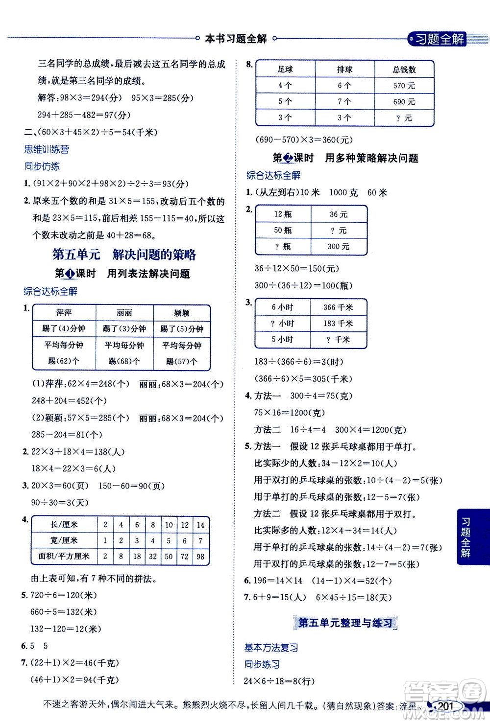 2020秋薛金星小學(xué)教材全解四年級上冊數(shù)學(xué)江蘇版參考答案