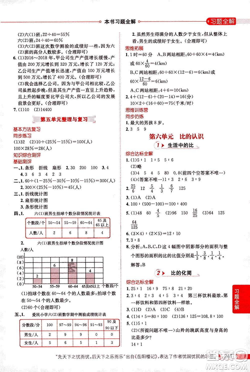 2020秋薛金星小學(xué)教材全解六年級(jí)上冊(cè)數(shù)學(xué)北師大版參考答案