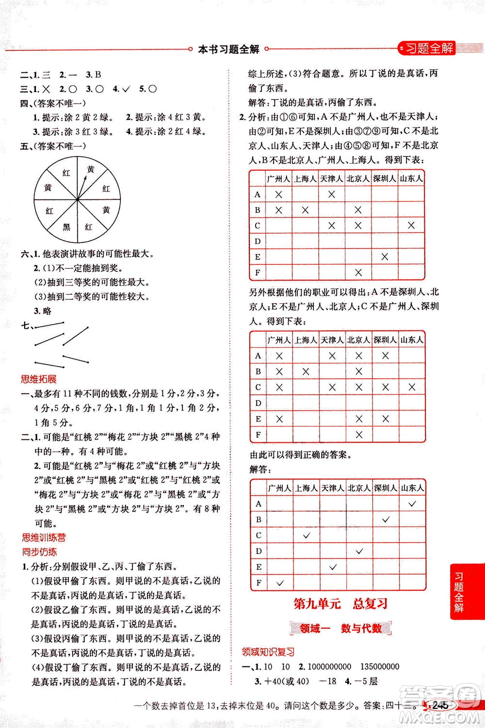 2020秋薛金星小學(xué)教材全解四年級(jí)上冊(cè)數(shù)學(xué)北師大版參考答案