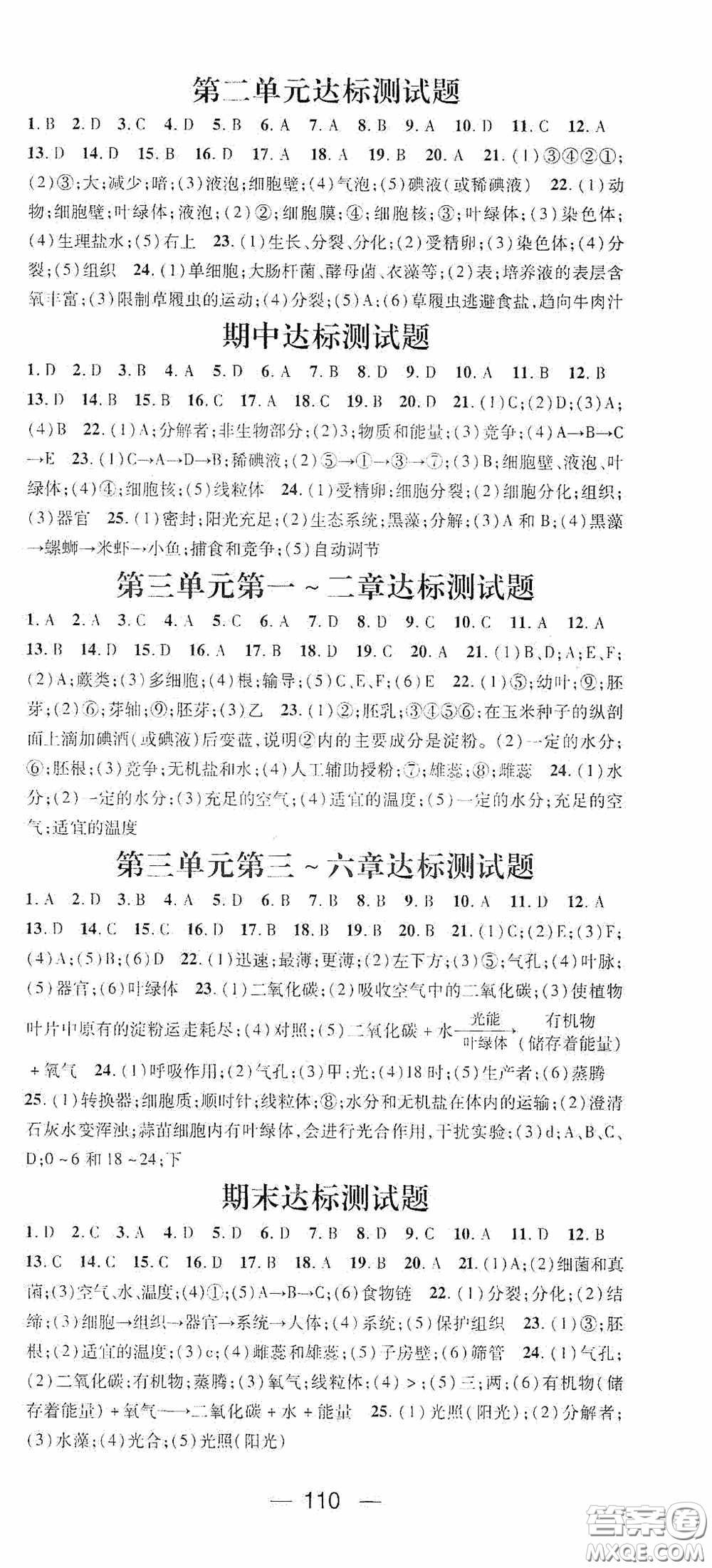 陽光出版社2020精英新課堂七年級(jí)生物上冊(cè)人教版答案