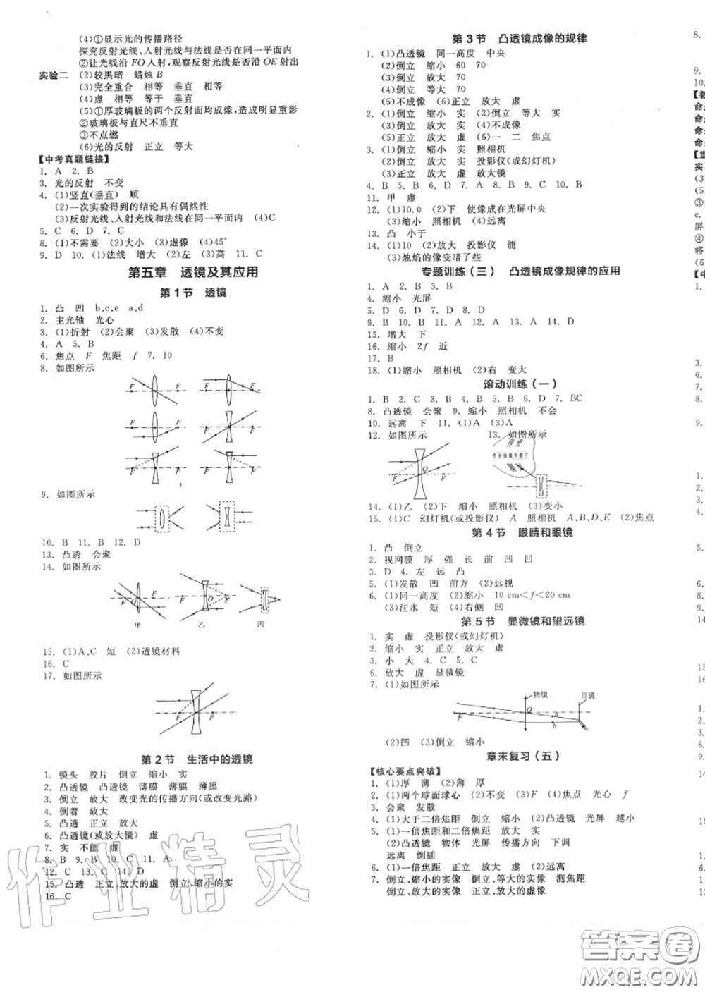 陽光出版社2020秋全品作業(yè)本八年級物理上冊人教版答案