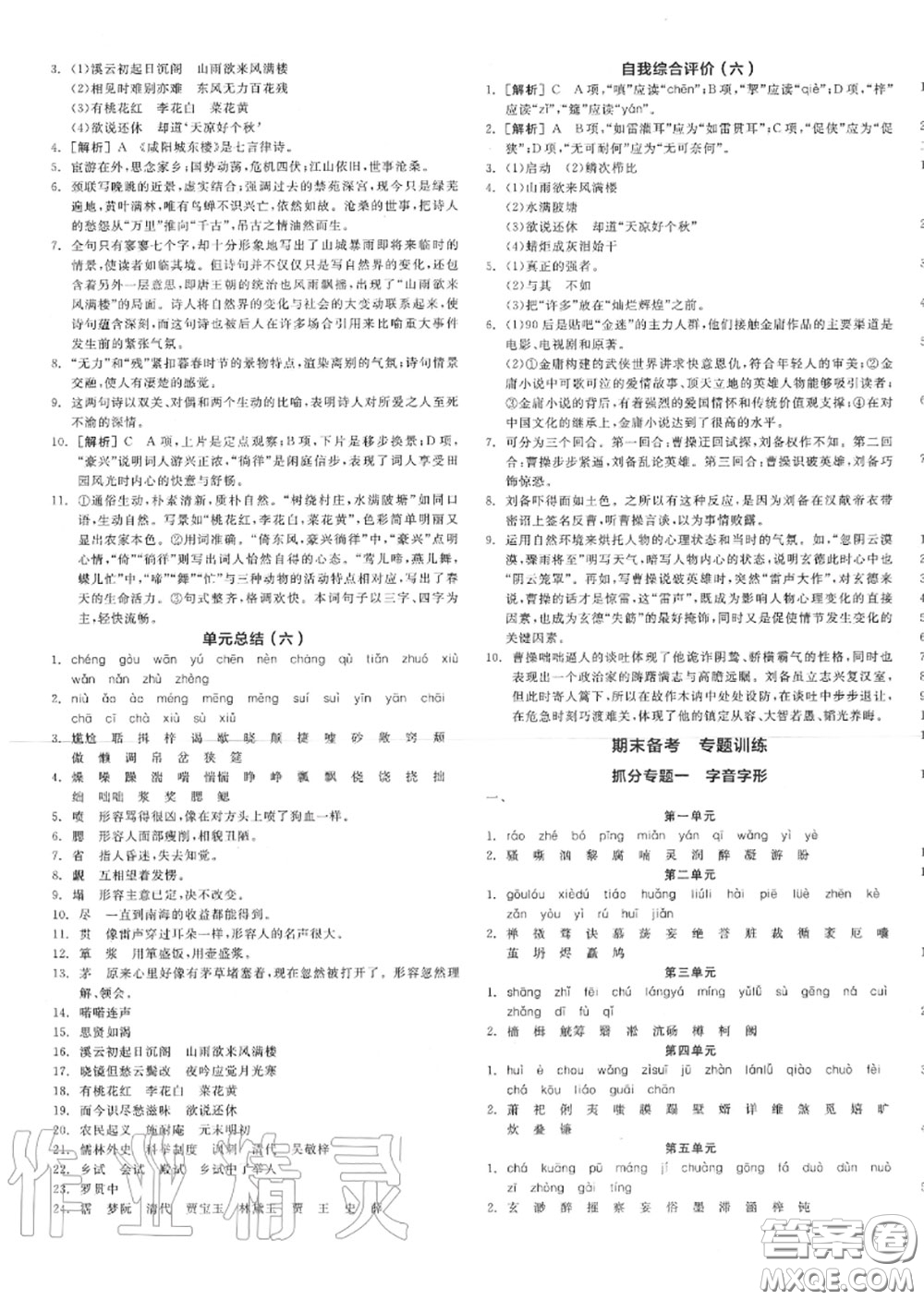 陽(yáng)光出版社2020秋全品作業(yè)本九年級(jí)語(yǔ)文上冊(cè)人教版答案