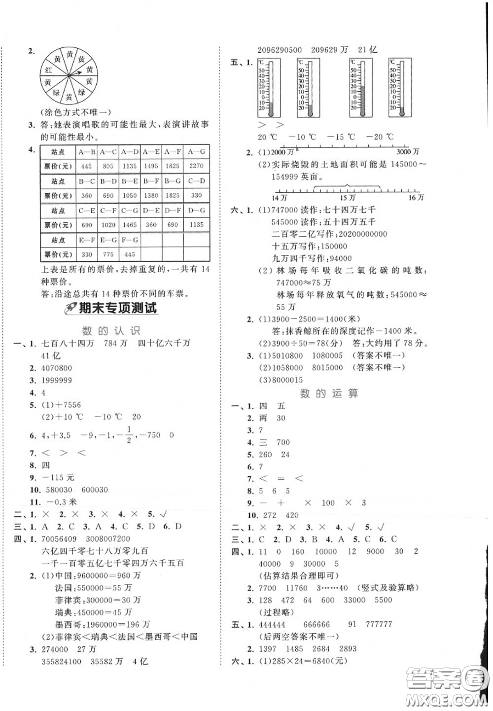 西安出版社曲一線2020秋小兒郎53全優(yōu)卷四年級(jí)數(shù)學(xué)上冊(cè)北師版答案