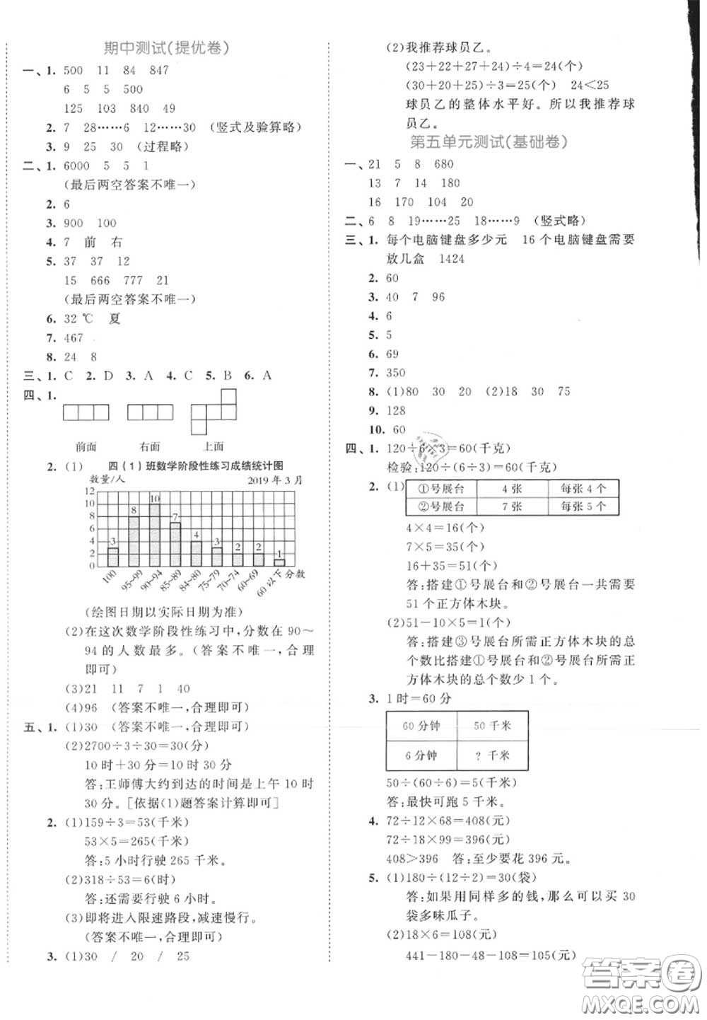 西安出版社曲一線2020秋小兒郎53全優(yōu)卷四年級(jí)數(shù)學(xué)上冊(cè)蘇教版答案