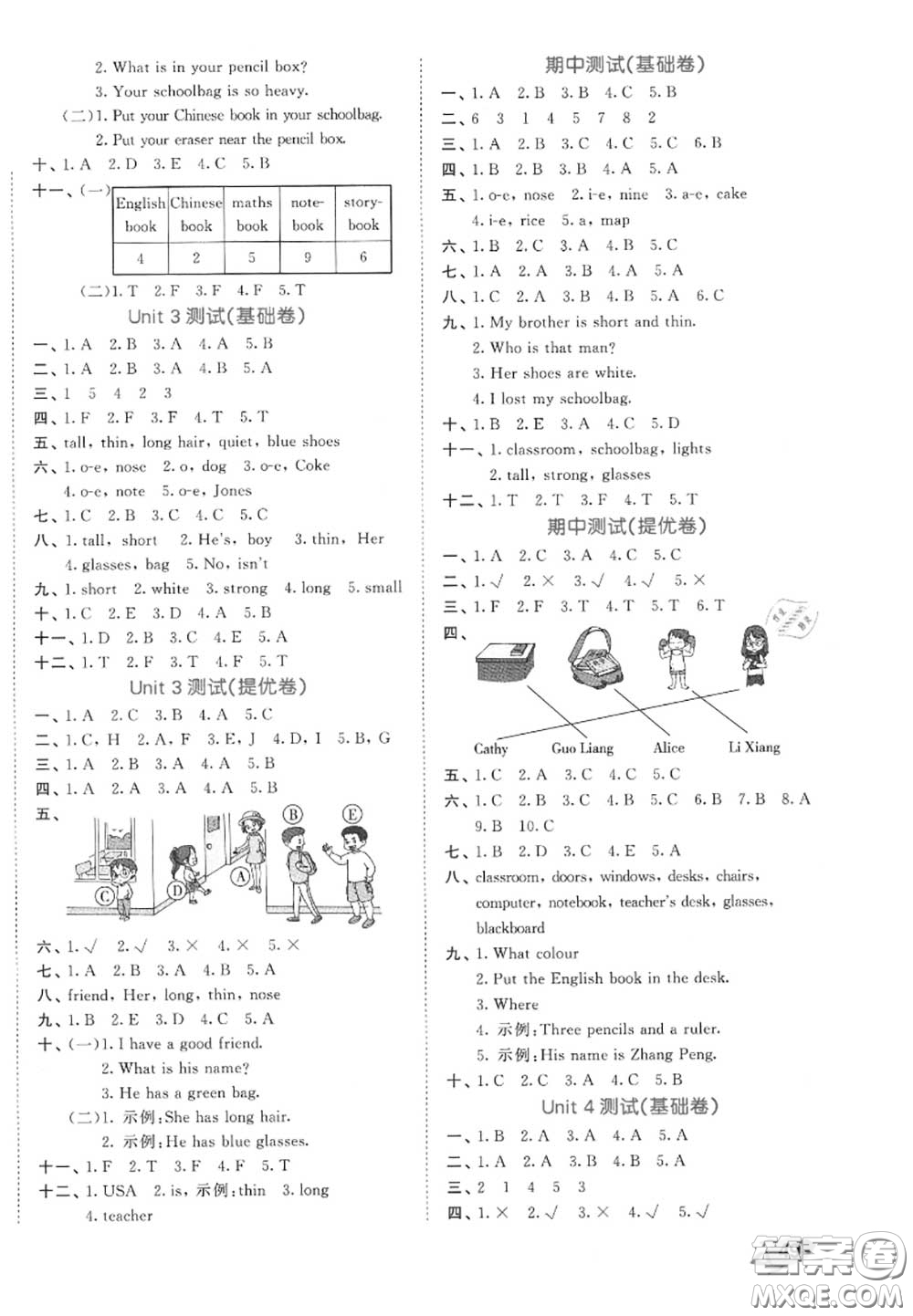 西安出版社曲一線2020秋小兒郎53全優(yōu)卷四年級英語上冊人教版答案