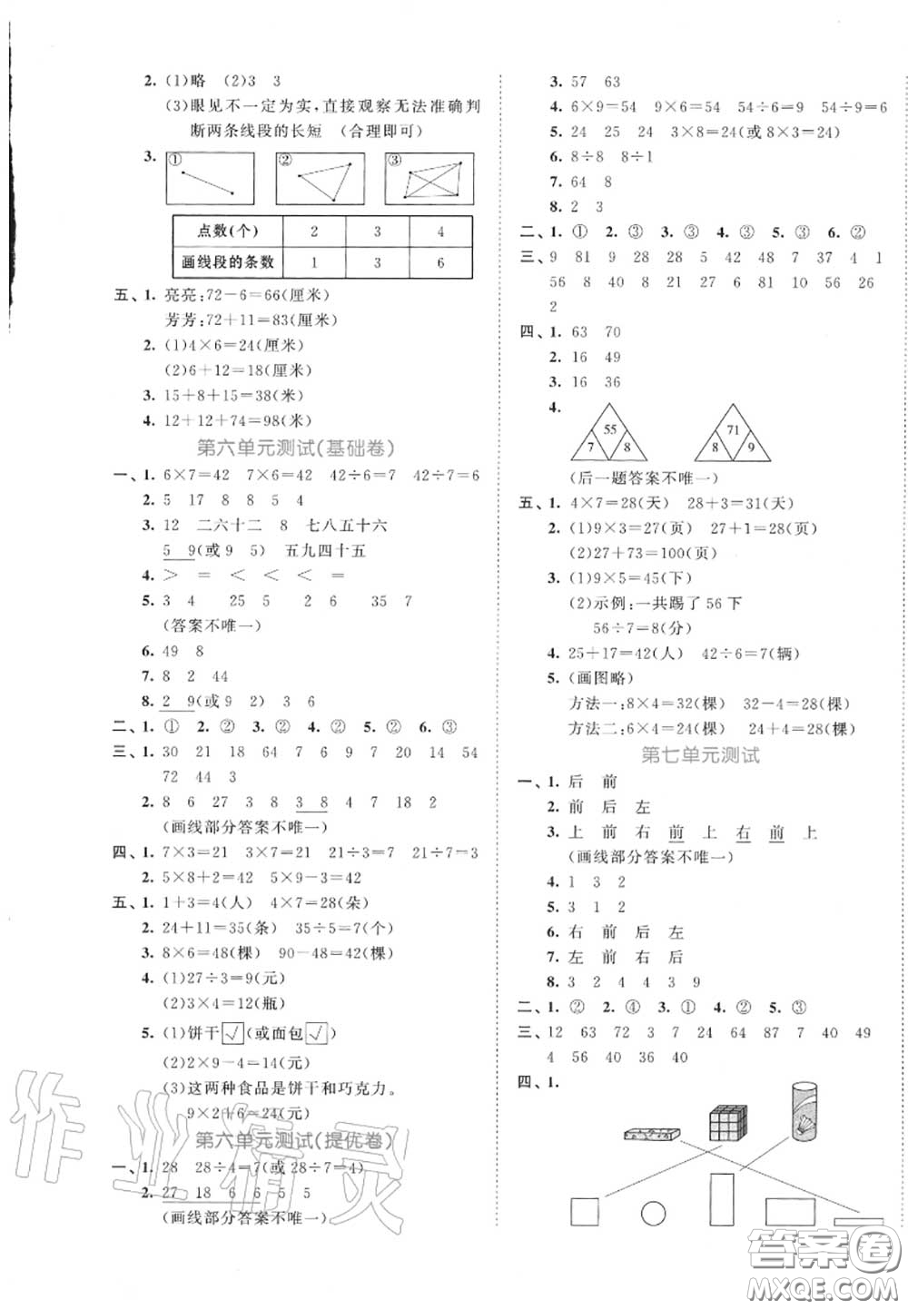 西安出版社曲一線2020秋小兒郎53全優(yōu)卷二年級數(shù)學(xué)上冊蘇教版答案