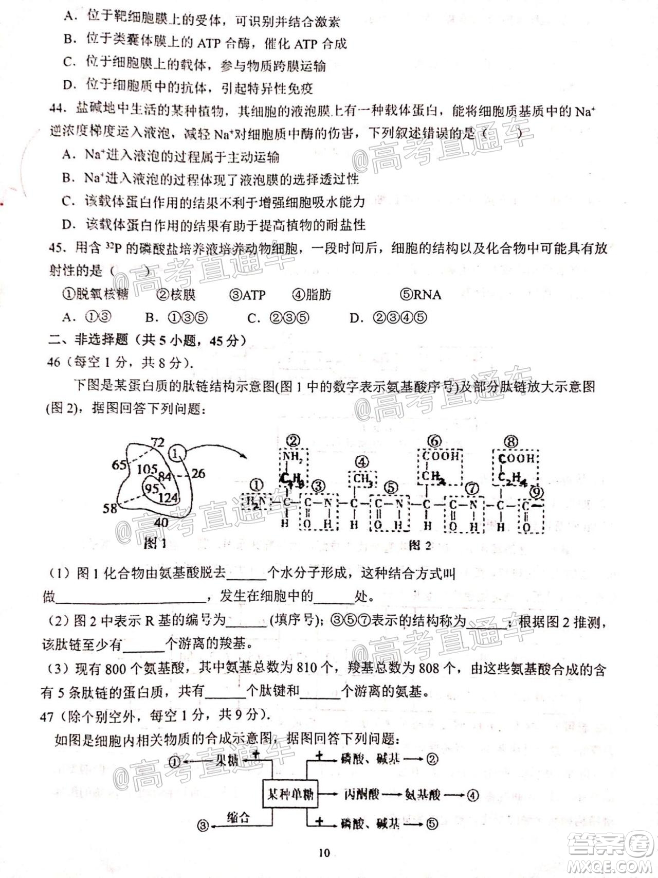 2021屆甘肅天水一中高三第一次檢測(cè)考試物理化學(xué)試題及答案