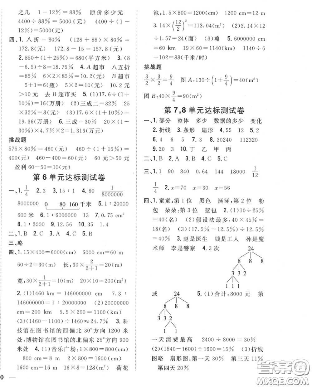 2020秋全科王同步課時(shí)練習(xí)六年級(jí)數(shù)學(xué)上冊(cè)冀教版答案