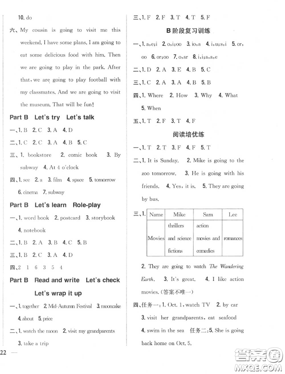 2020秋全科王同步課時(shí)練習(xí)六年級(jí)英語上冊(cè)人教版答案