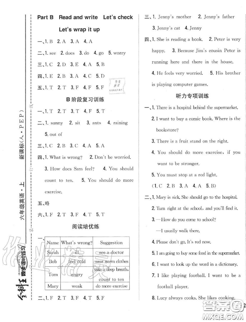 2020秋全科王同步課時(shí)練習(xí)六年級(jí)英語上冊(cè)人教版答案