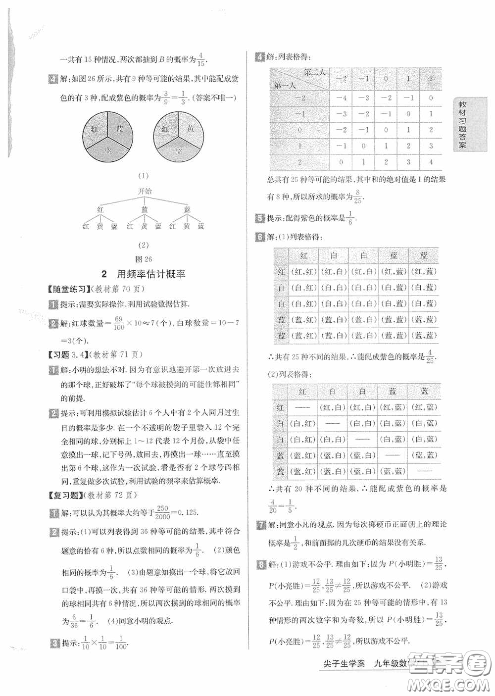 2020九年級(jí)數(shù)學(xué)上冊(cè)課本習(xí)題北師大版答案