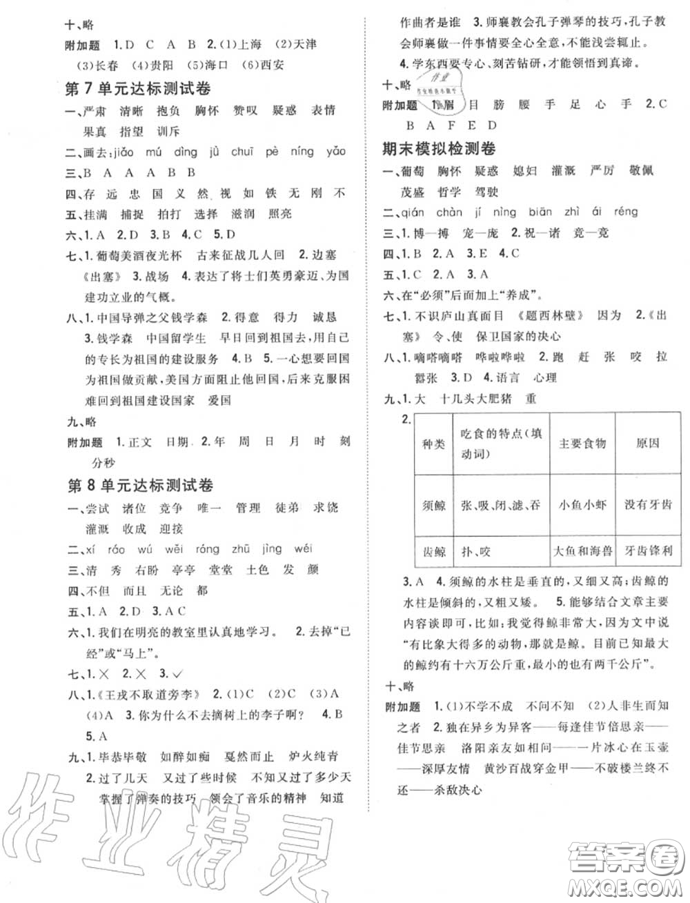 2020秋全科王同步課時(shí)練習(xí)四年級(jí)語(yǔ)文上冊(cè)人教版答案