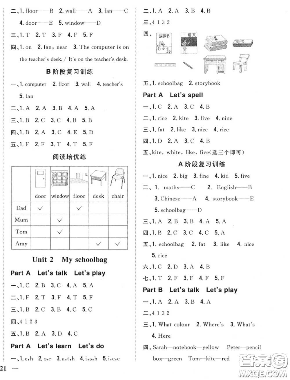 2020秋全科王同步課時(shí)練習(xí)四年級(jí)英語上冊(cè)人教版答案