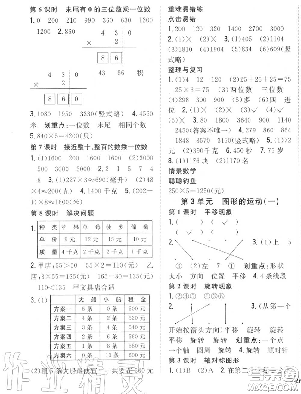 2020秋全科王同步課時(shí)練習(xí)三年級數(shù)學(xué)上冊冀教版答案