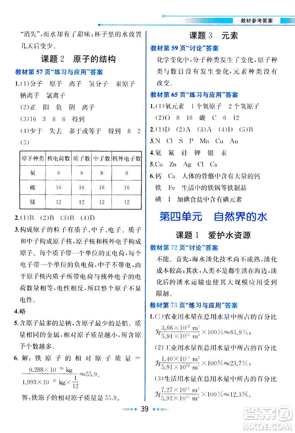 人民教育出版社2020年教材解讀化學(xué)九年級上冊人教版參考答案