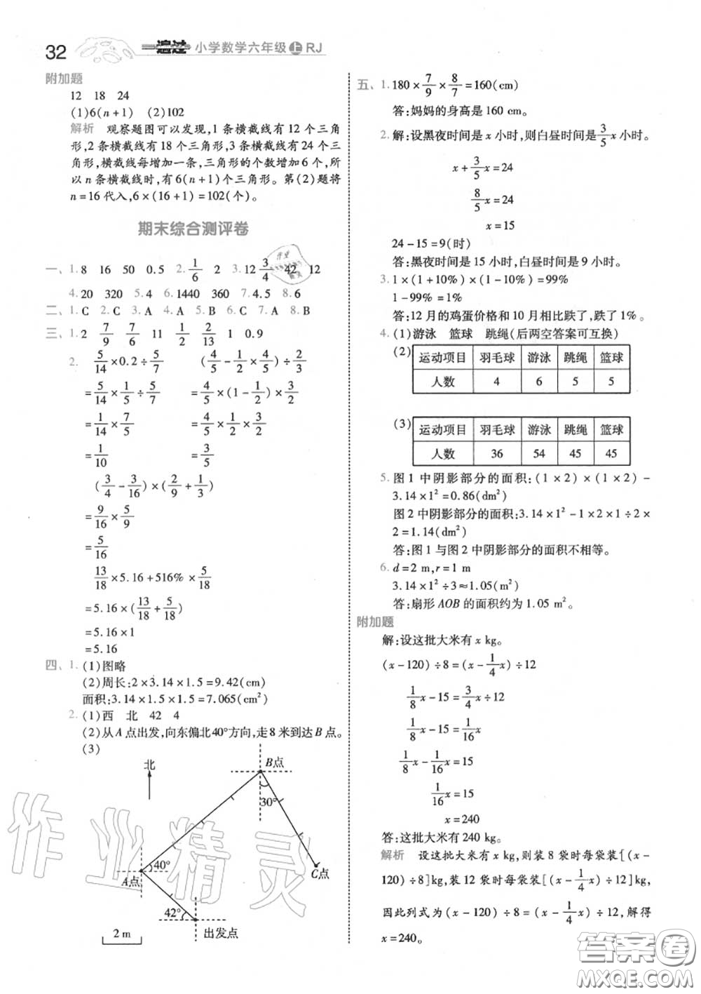 天星教育2020年秋一遍過(guò)小學(xué)數(shù)學(xué)六年級(jí)上冊(cè)人教版答案