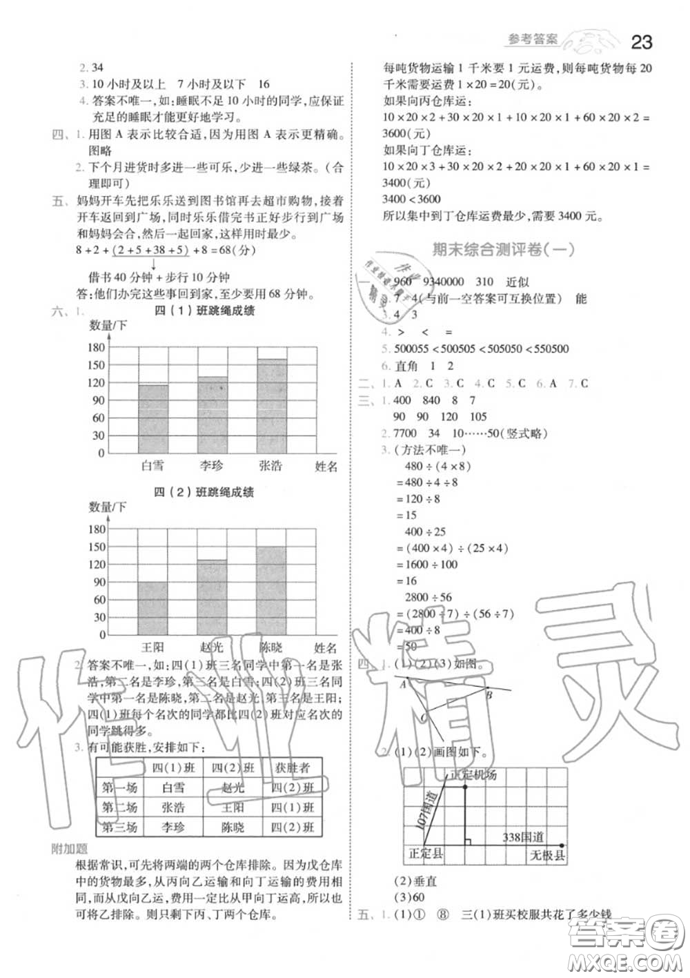 天星教育2020年秋一遍過小學(xué)數(shù)學(xué)四年級上冊人教版答案