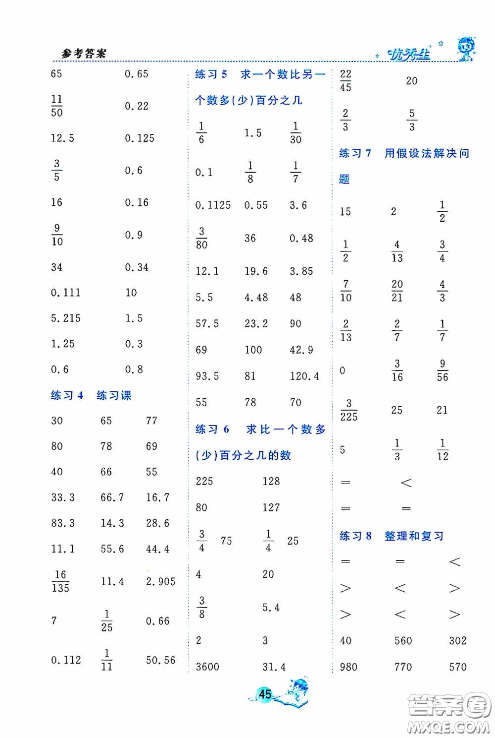 2020數(shù)法題解與達標訓(xùn)練口算天天練六年級上冊人教課標版答案