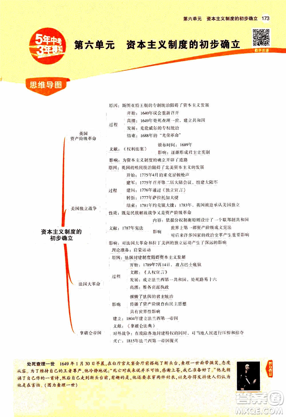 2021版初中同步5年中考3年模擬全解版初中歷史九年級上冊人教版參考答案