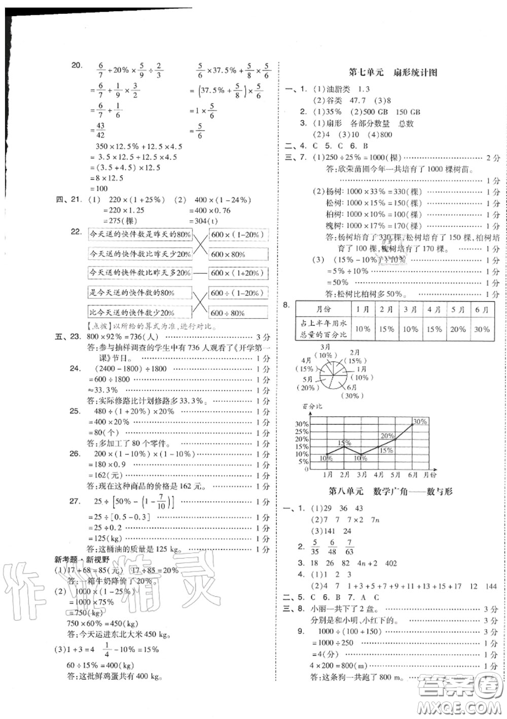 天津人民出版社2020秋全品小復(fù)習(xí)六年級數(shù)學(xué)上冊人教版答案