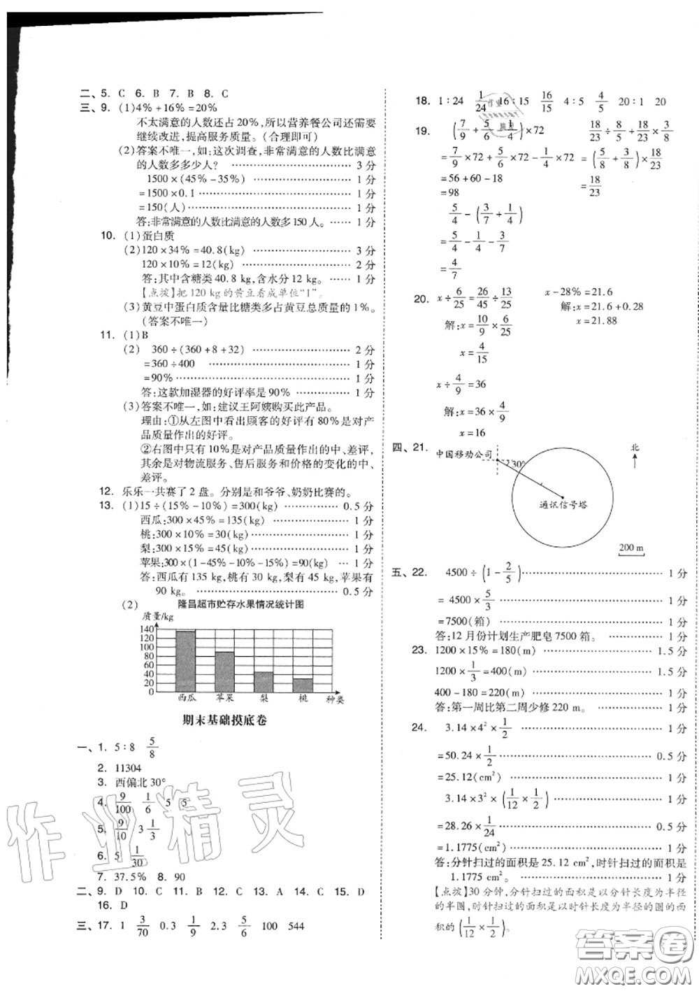 天津人民出版社2020秋全品小復(fù)習(xí)六年級數(shù)學(xué)上冊人教版答案