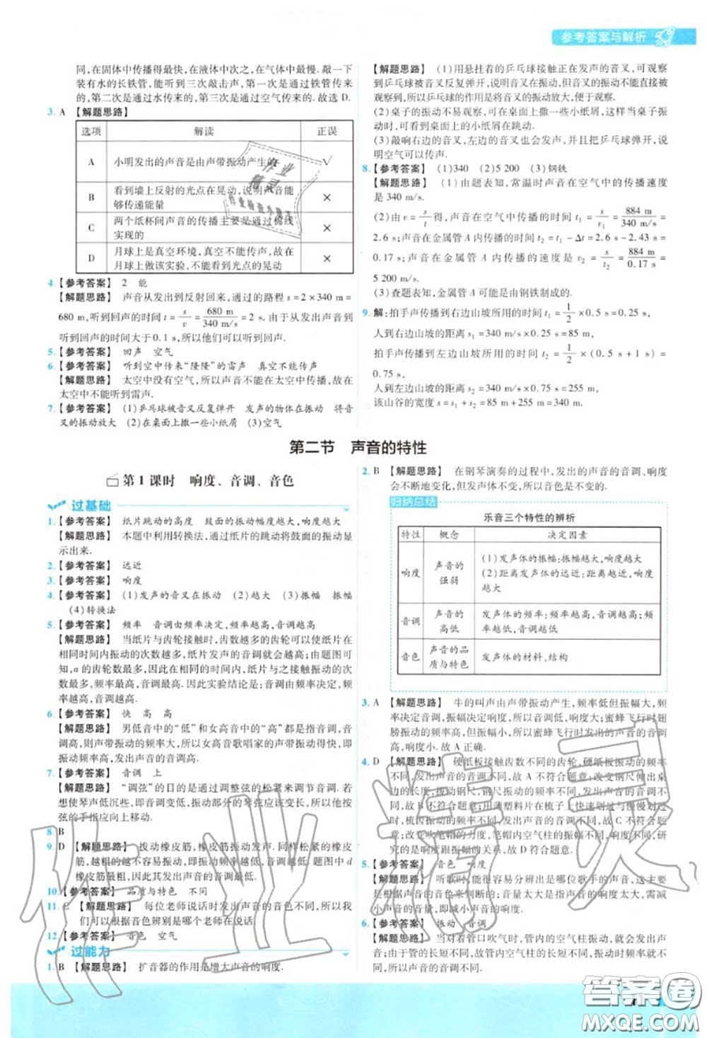 天星教育2020年秋一遍過初中物理八年級上冊滬科版答案