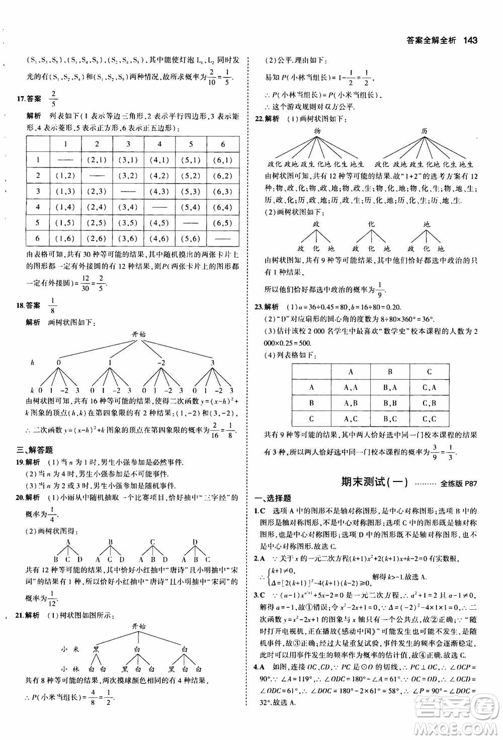 2021版初中同步5年中考3年模擬全練版初中數(shù)學(xué)九年級上冊人教版參考答案