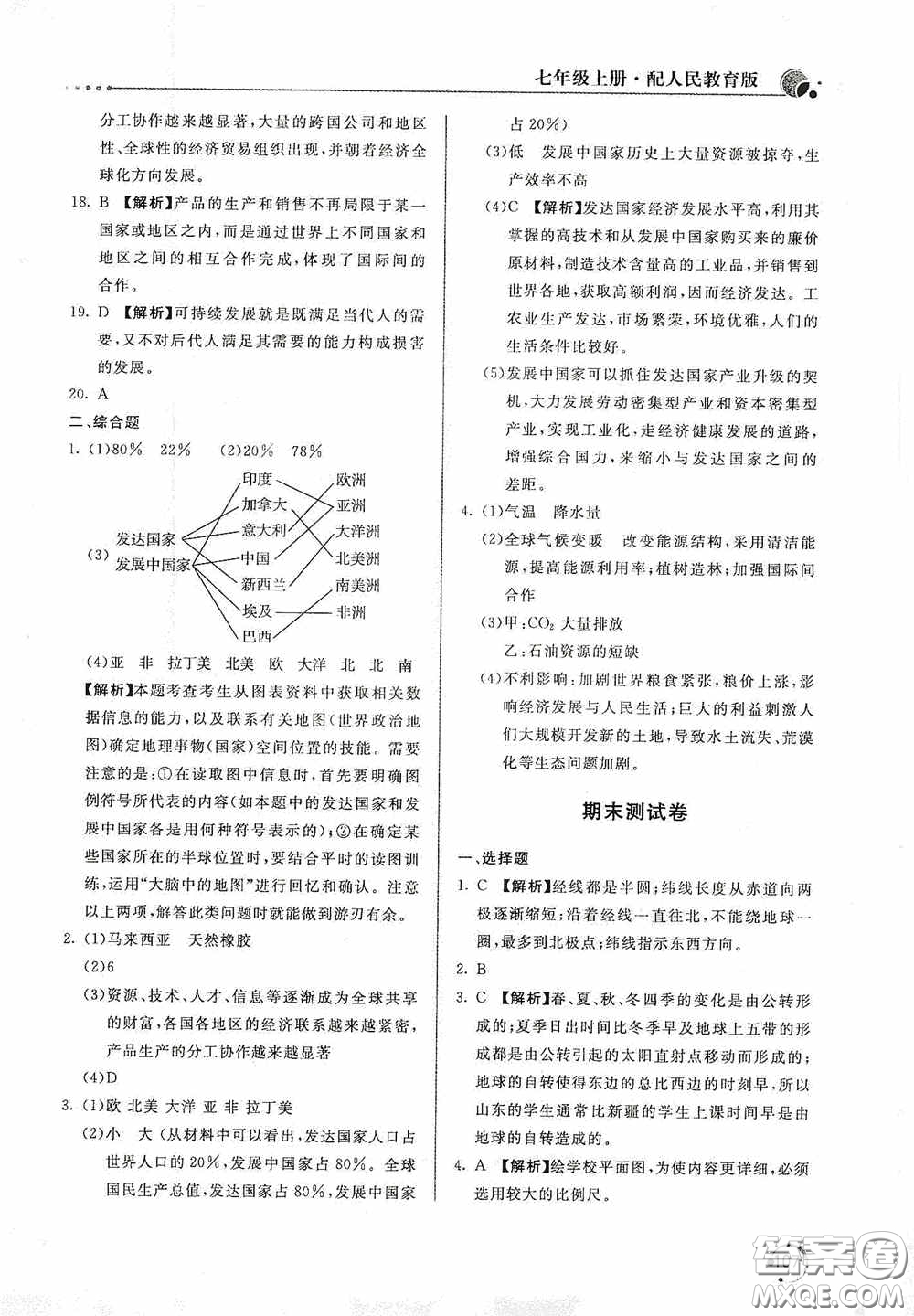 北京教育出版社2020新課堂同步訓(xùn)練七年級(jí)地理上冊(cè)人教版答案