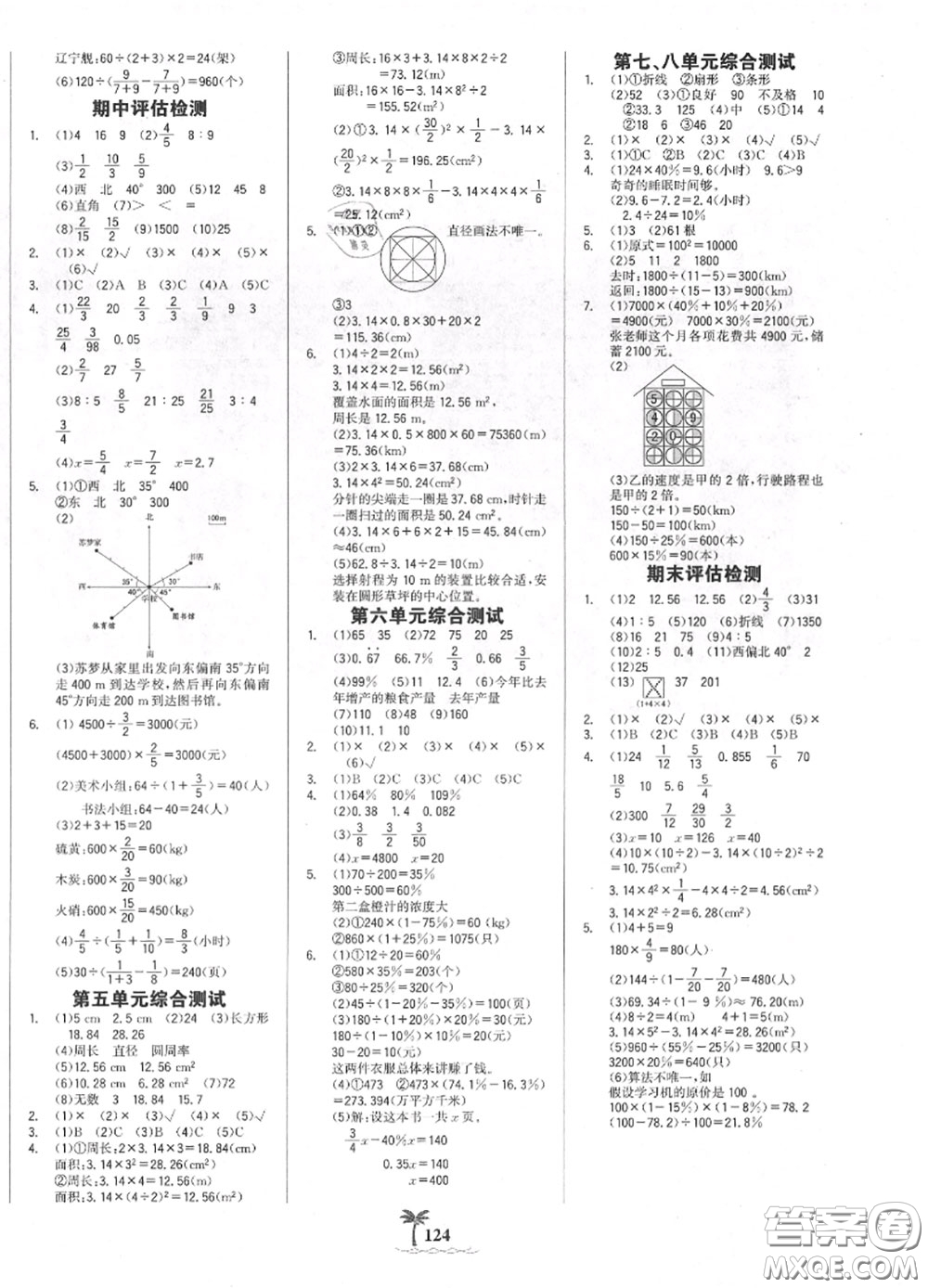 2020年秋世紀(jì)金榜金榜小博士六年級數(shù)學(xué)上冊人教版答案