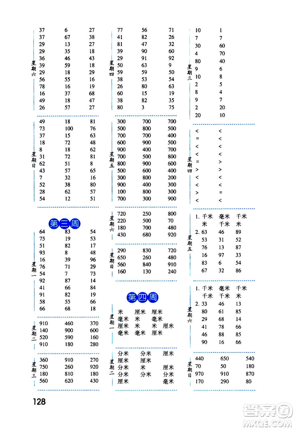 2020年經(jīng)綸學(xué)典口算達(dá)人三年級數(shù)學(xué)上冊RJ人教版答案