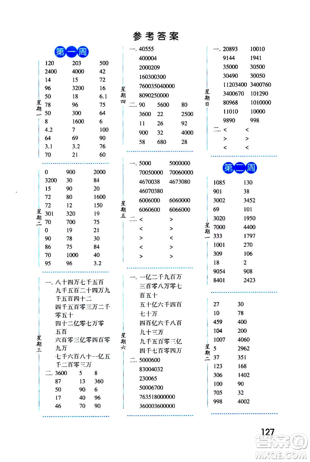 2020年經(jīng)綸學典口算達人四年級數(shù)學上冊BS北師版答案